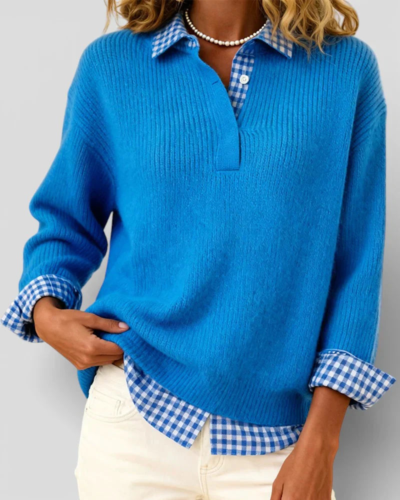 Tavessa | Sweter z Wzorem Koszuli w Kratę
