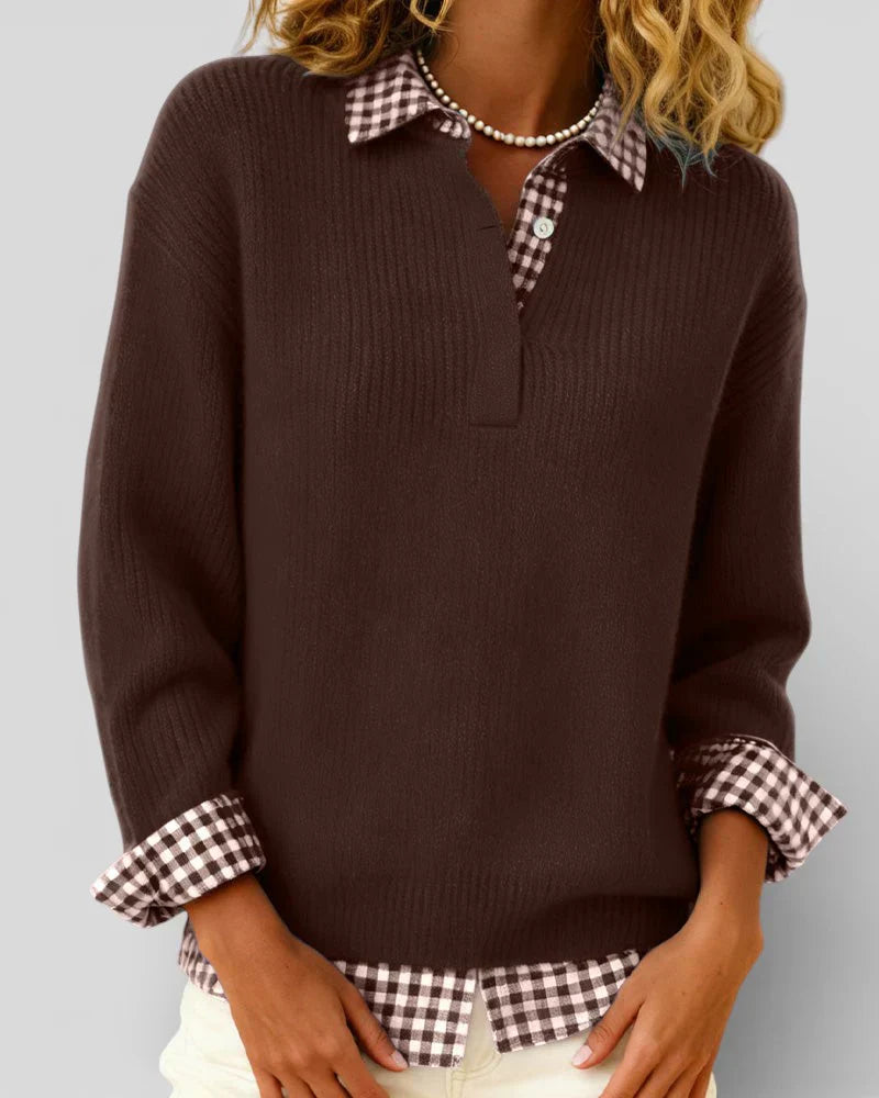 Tavessa | Sweter z Wzorem Koszuli w Kratę