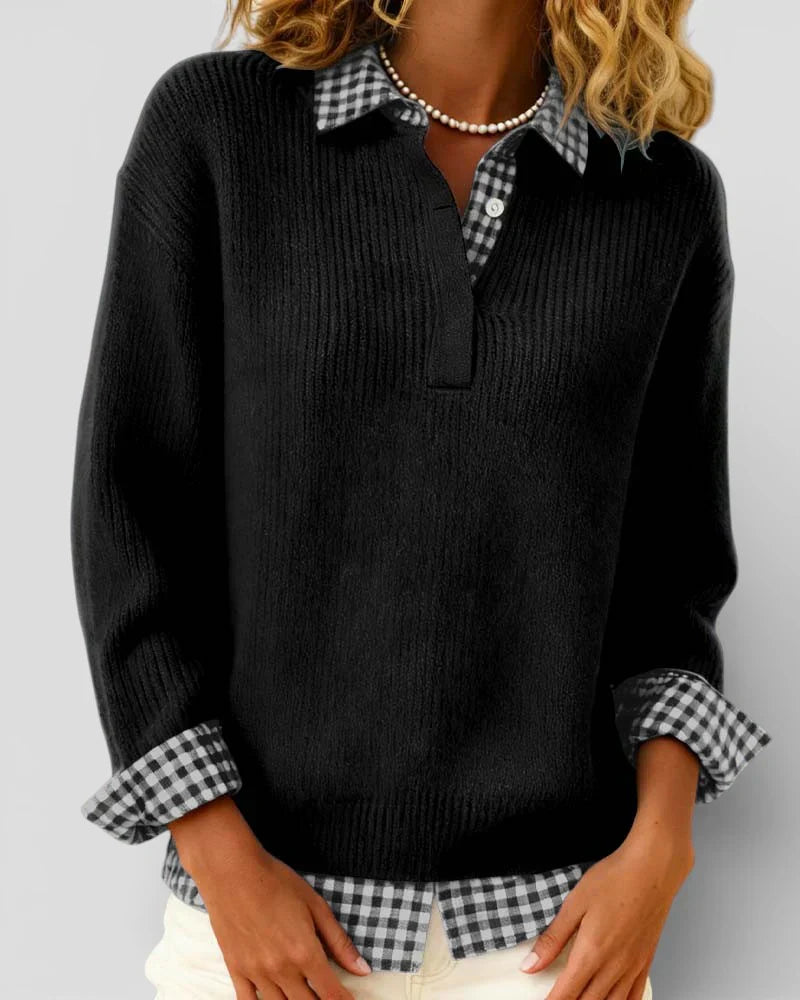 Tavessa | Sweter z Wzorem Koszuli w Kratę