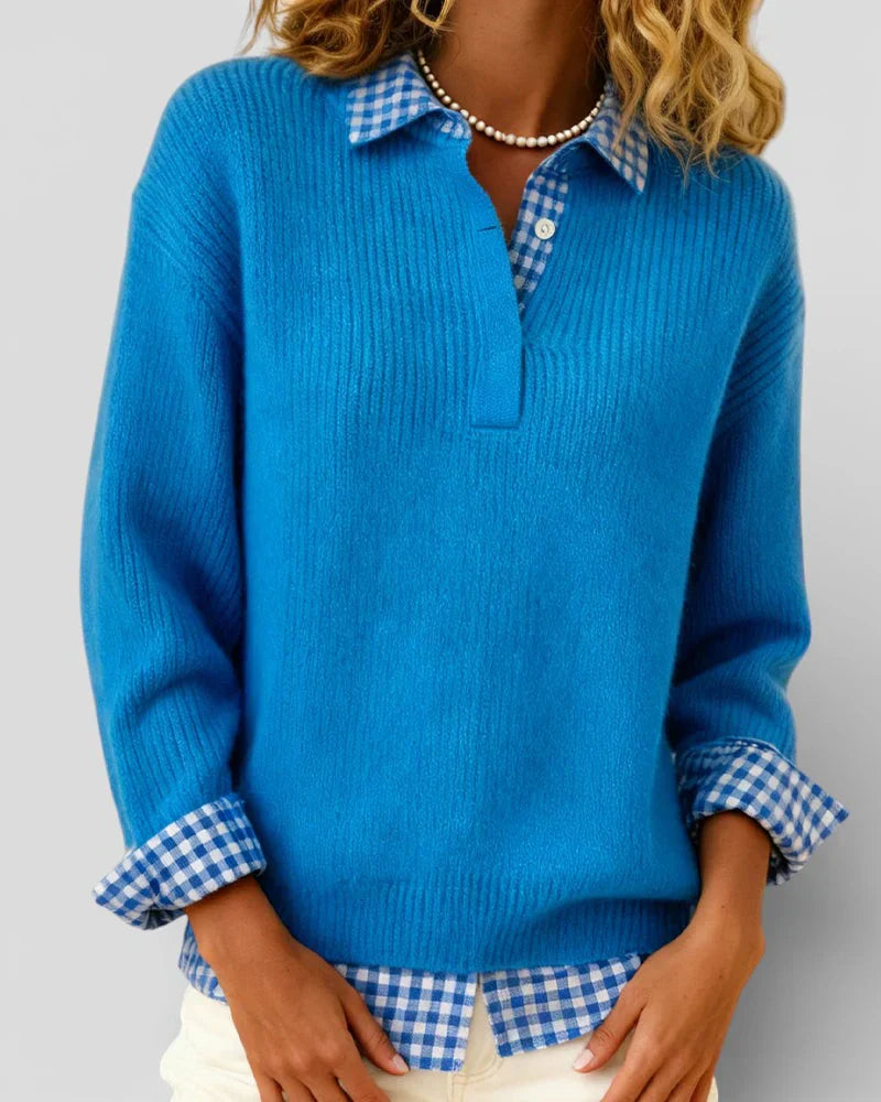 Tavessa | Sweter z Wzorem Koszuli w Kratę
