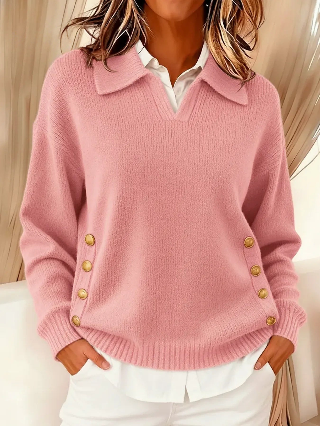 Lorayne | Sweter Dzianinowy z Guzikami