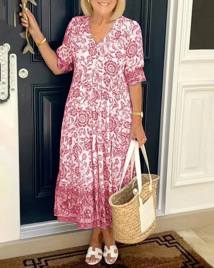 Keisha | Pełna Wdzięku Sukienka Maxi w Kwiaty z Dekoltem V