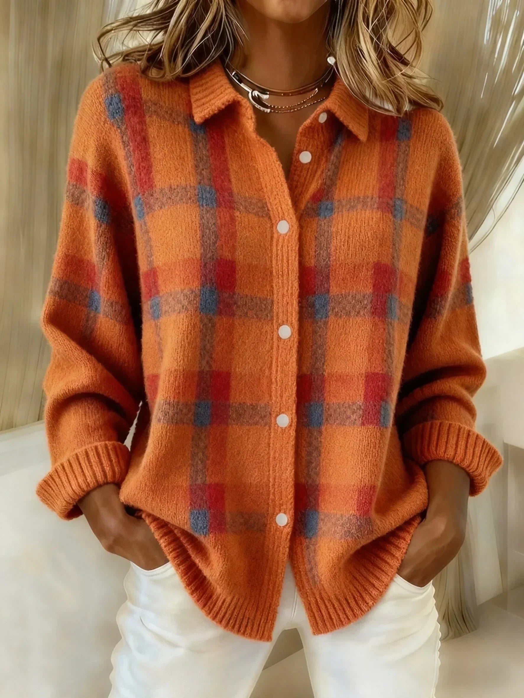 Claire | Sweter w Kontrastową Kratę Retro