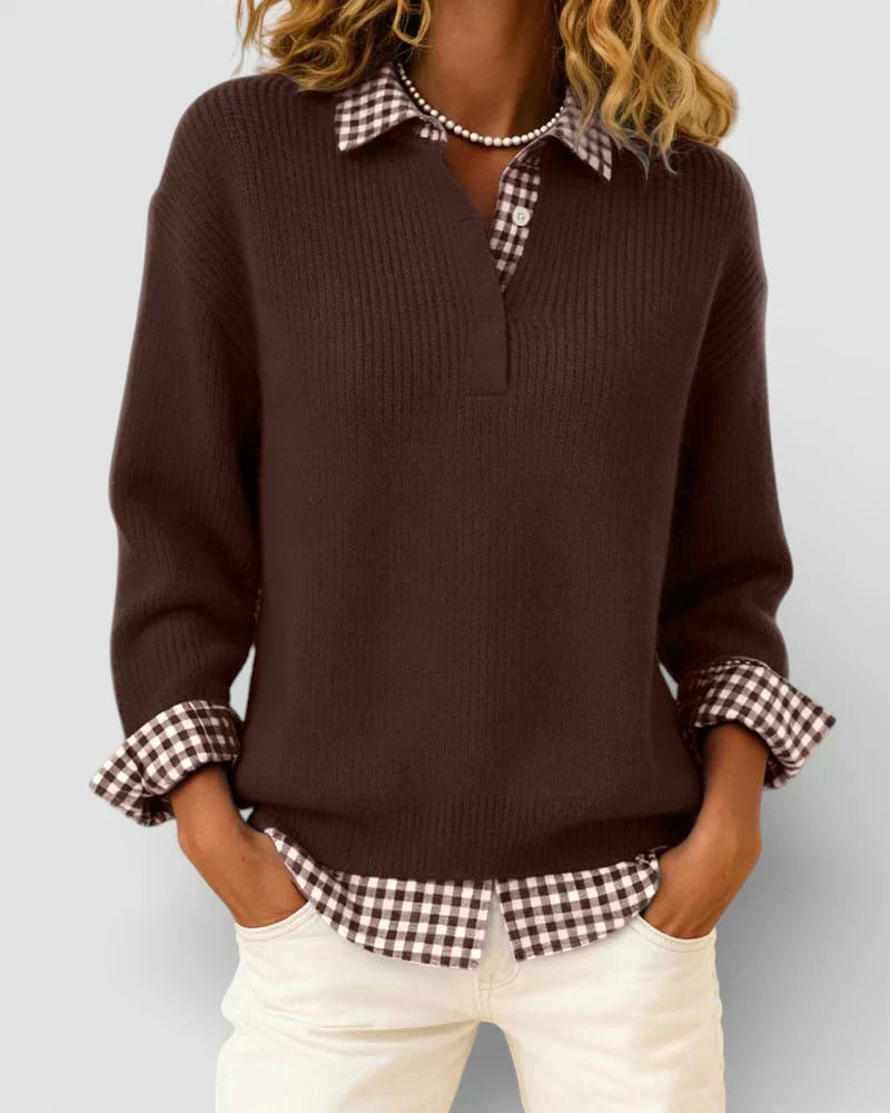 Tavessa | Sweter z Wzorem Koszuli w Kratę