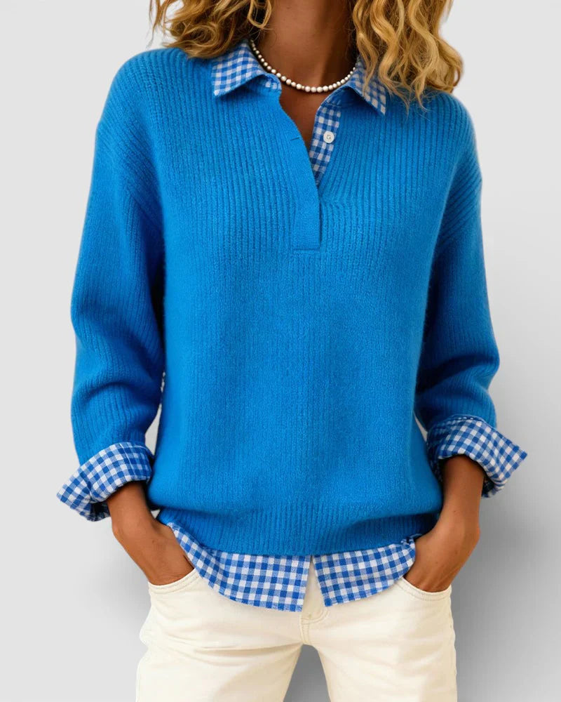 Tavessa | Sweter z Wzorem Koszuli w Kratę