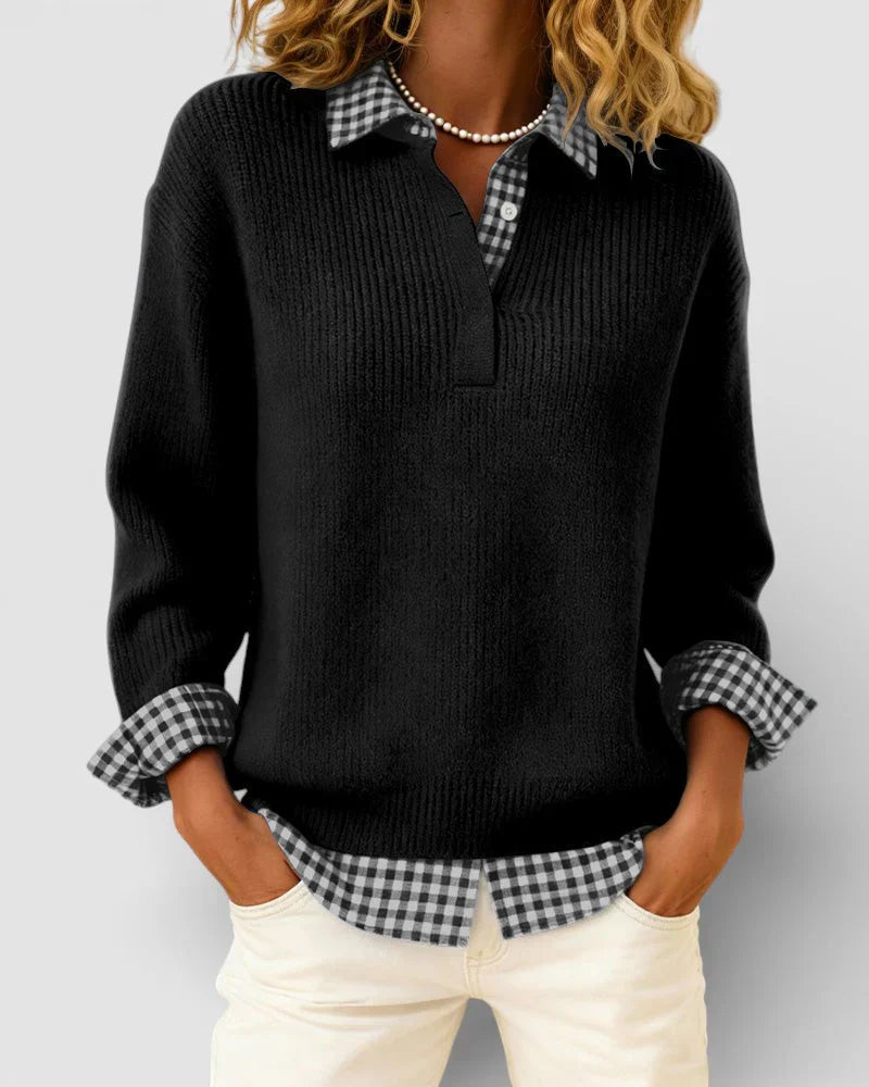 Tavessa | Sweter z Wzorem Koszuli w Kratę