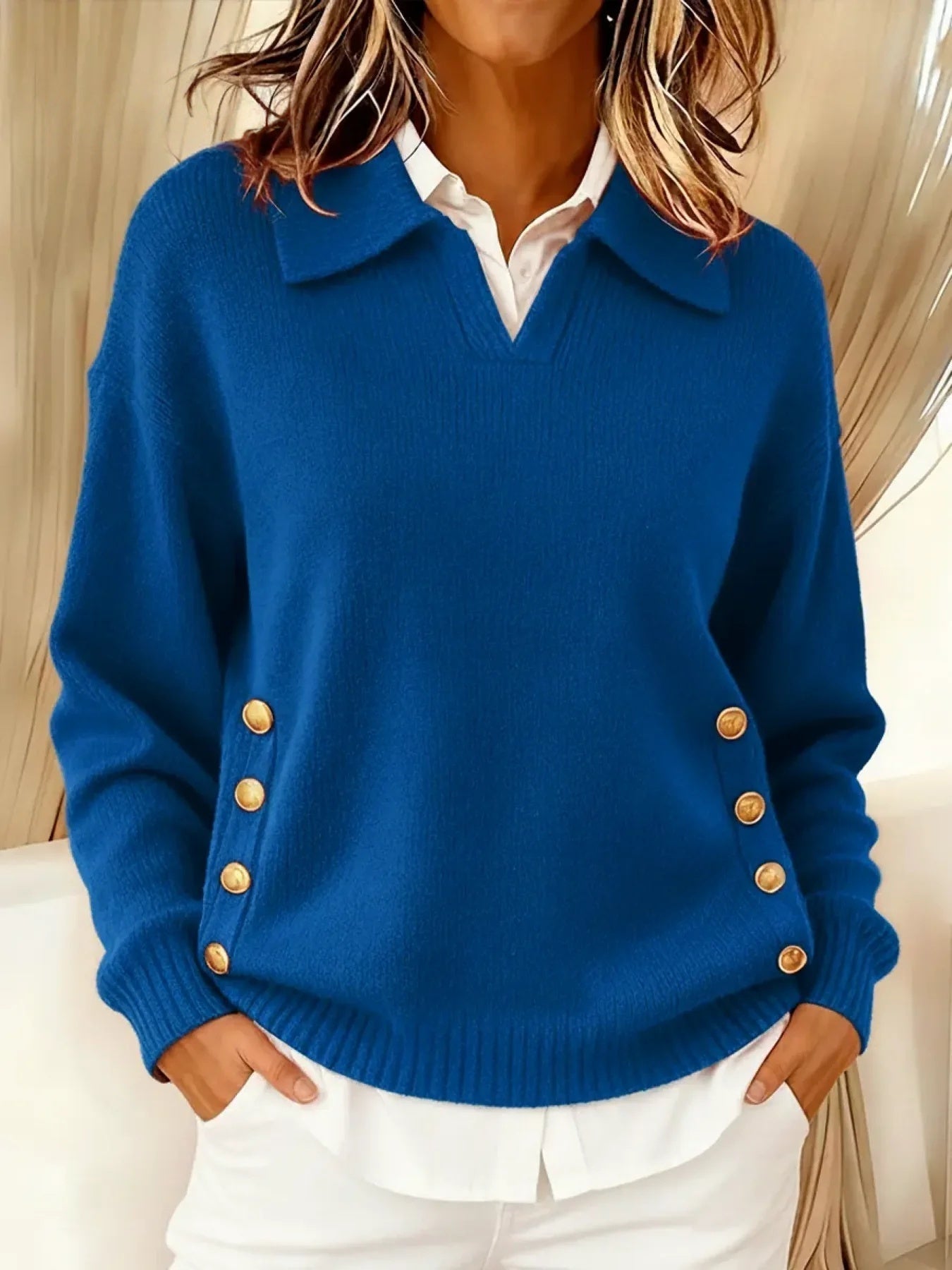 Lorayne | Sweter Dzianinowy z Guzikami